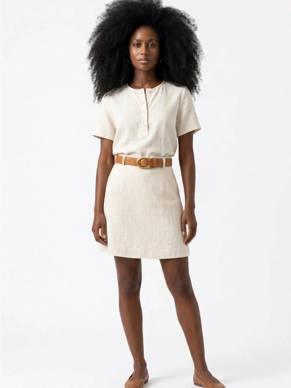 Tan Leather Belt with Gold 'C' Buckle